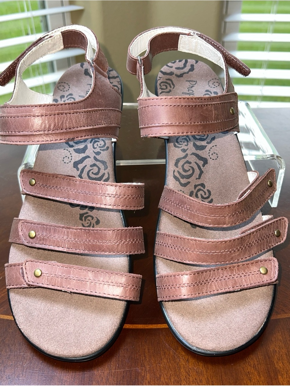 Propet Women Aurora Wedge Sandal Sz 9.5W(D) Brown Hook and Loop Straps Comfort